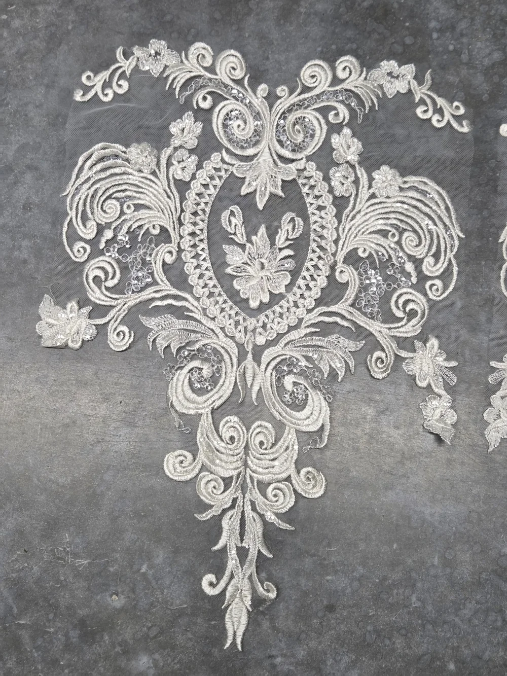 Decorative White Lace Appliqué Pair Cream